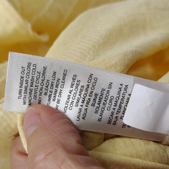 Chico's Pullover Yellow Blouse Size 2 Medium 12 Applique Stripe Ruffle Sleeve - Picture 5 of 7